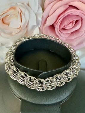 Vintage Sterling Silver Woven Link Bracelet 7” | Heavy 925 Chunky Chain